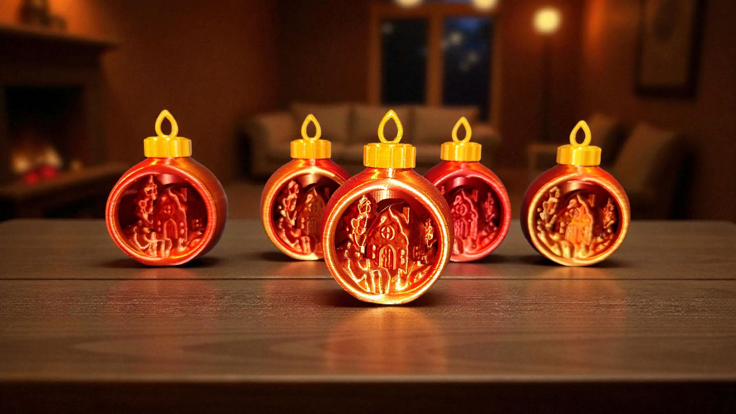 3D Christbaumkugel mit Winterdorf | Wunschfarbe | PLA