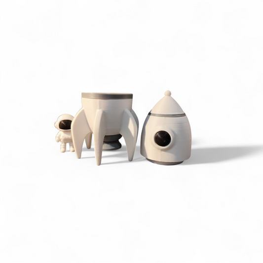 3D Druck Rakete mit Astronaut – Dose aus PLA – ca. 14x8x8 cm