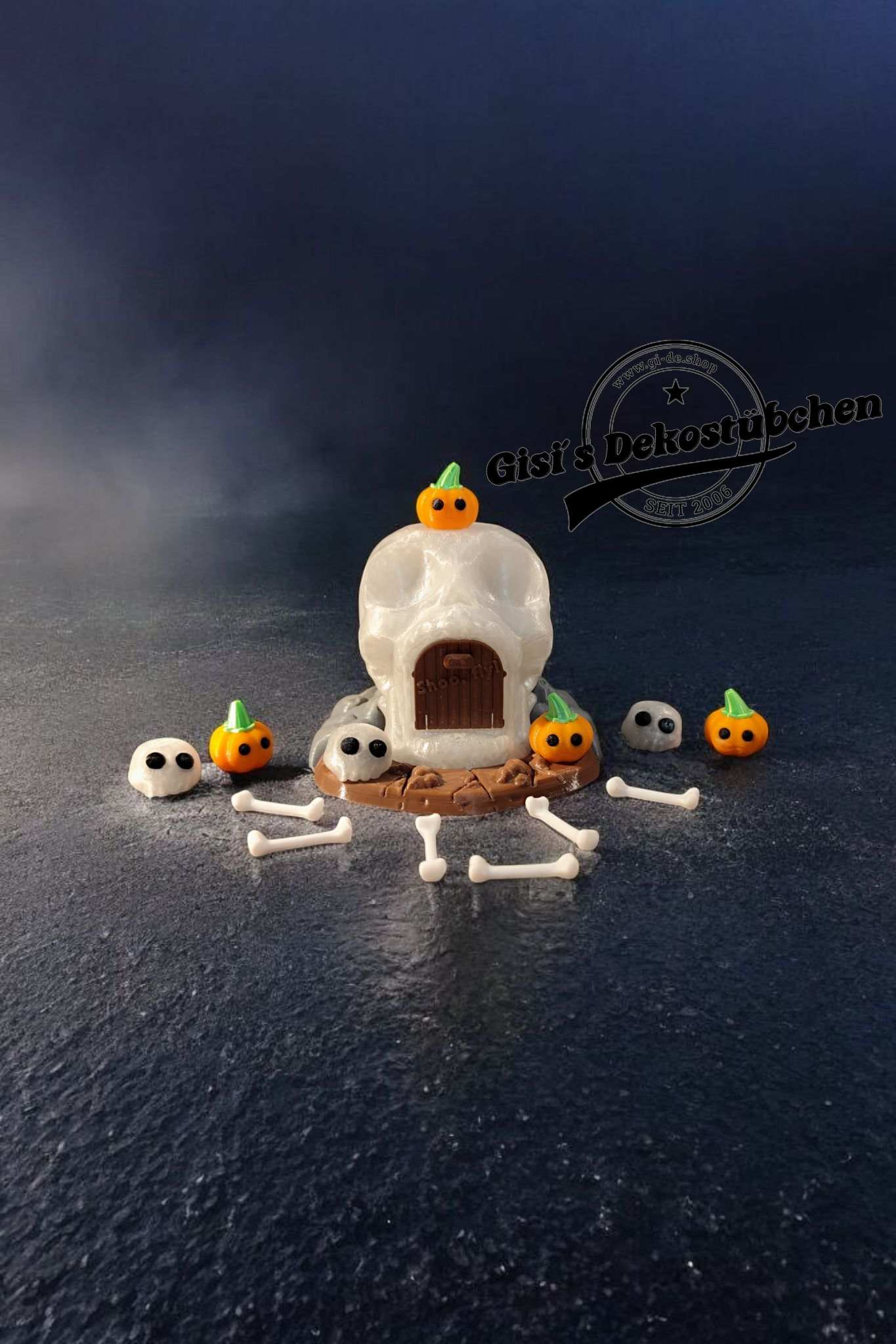 3D gedruckte Teelichthalter Totenkopfhaus