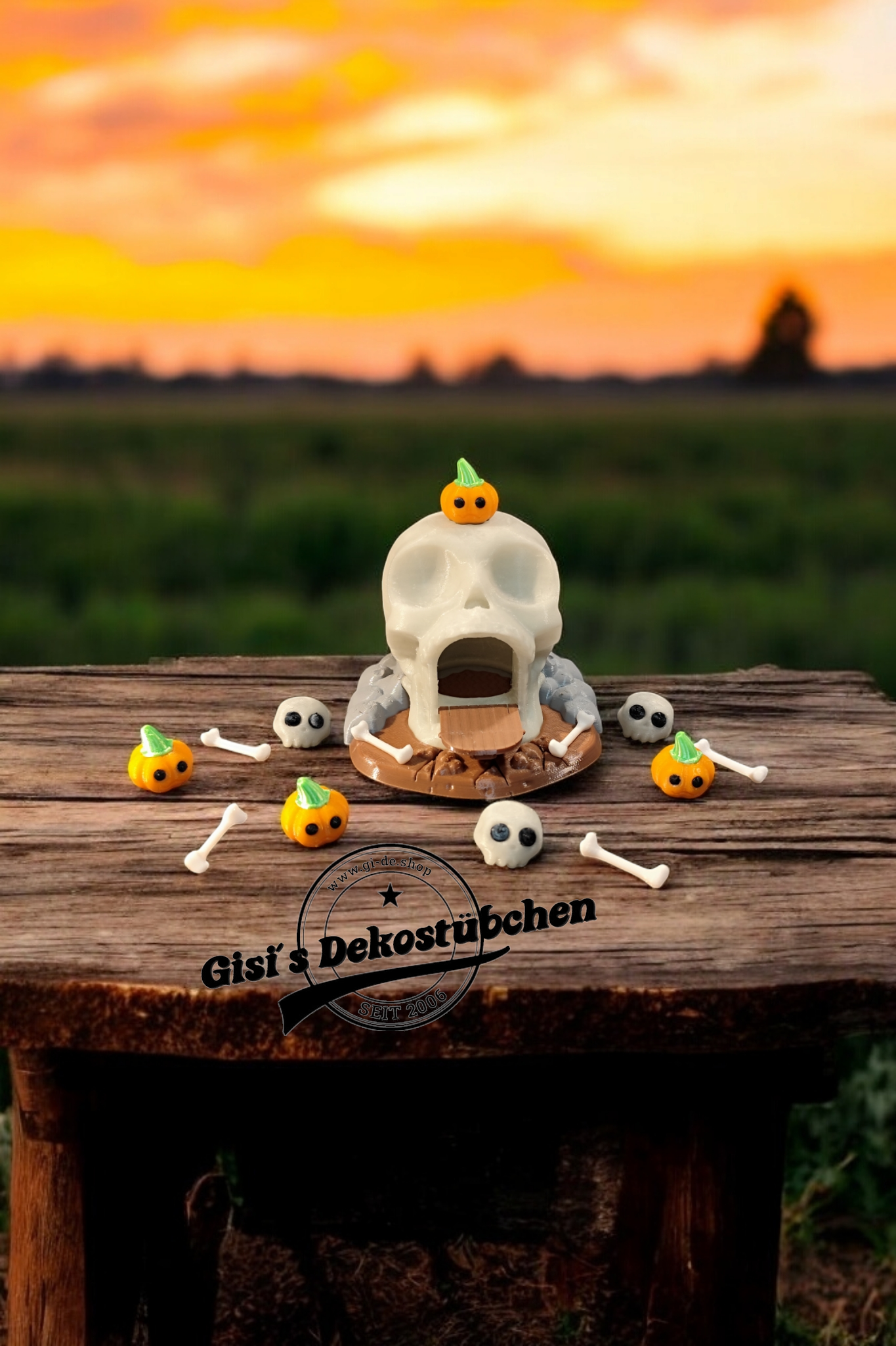3D gedruckte Teelichthalter Totenkopfhaus