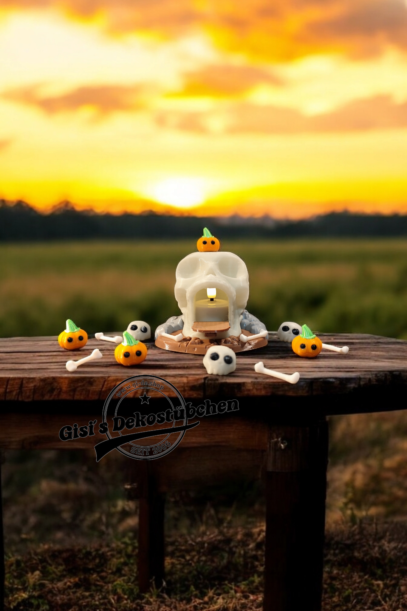 3D gedruckte Teelichthalter Totenkopfhaus