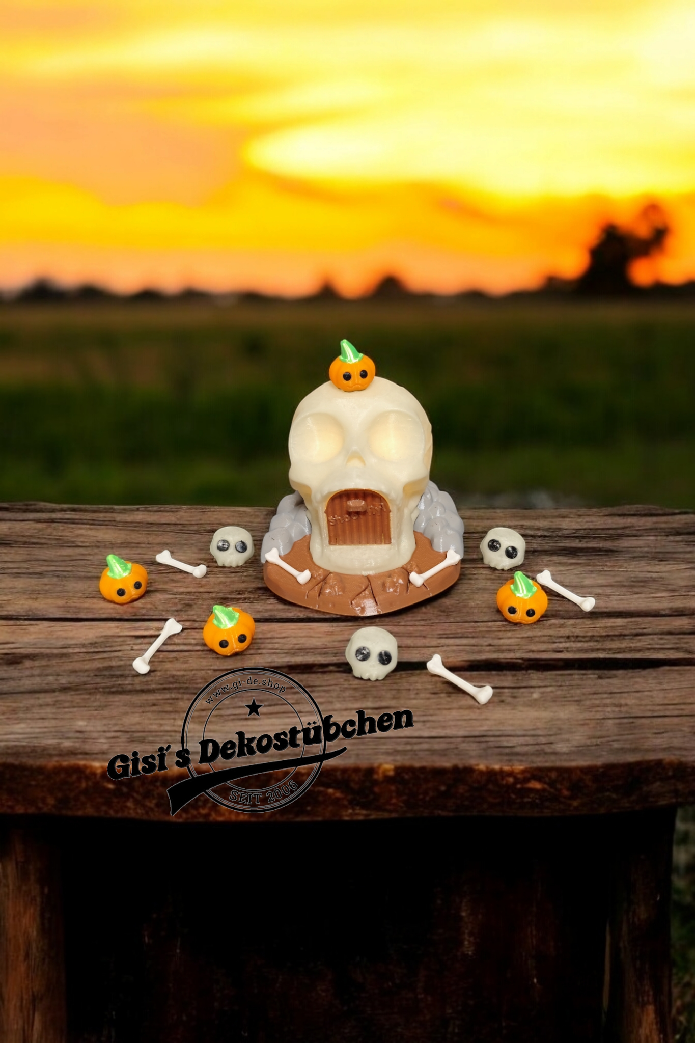 3D gedruckte Teelichthalter Totenkopfhaus