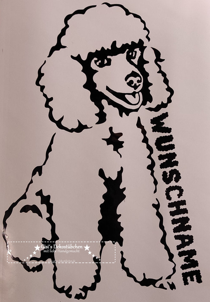 Aufkleber Rassehund Königspudel – Wunschfarbe – Innen & Außen – 12 bis 26 cm