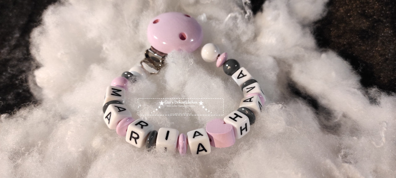 Baby Schnullerkette "Herz" Doppelname möglich