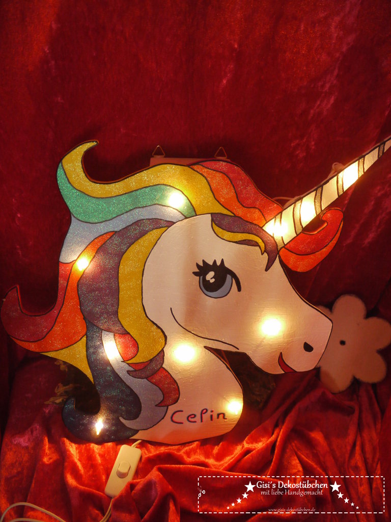 Einhorn Wandlampe Personalisiert Glitzer mit LED