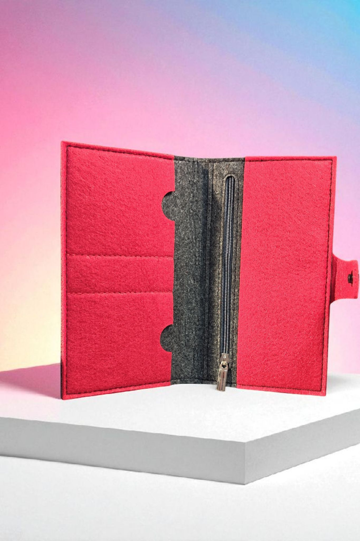 Filz Portemonnaie 16,3 x 9,5 cm – nach deinen Wünschen – 4 Innenfarben – Kartenfächer & Münzfach