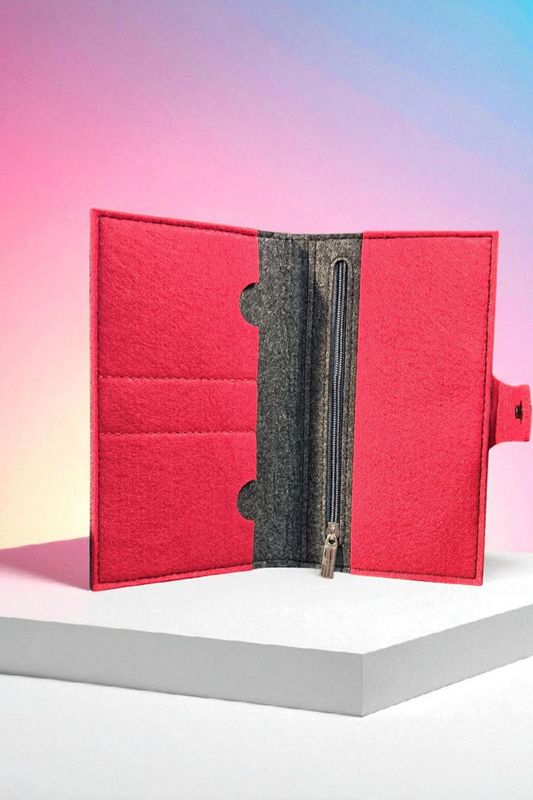 Filz Portemonnaie 16,3 x 9,5 cm – nach deinen Wünschen – 4 Innenfarben – Kartenfächer & Münzfach