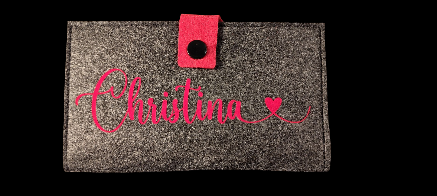 Filz Portemonnaie 16,3 x 9,5 cm – nach deinen Wünschen – 4 Innenfarben – Kartenfächer & Münzfach