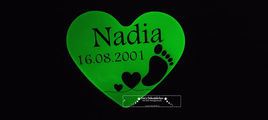 Herz Namen Datum gelb blau rot Baby