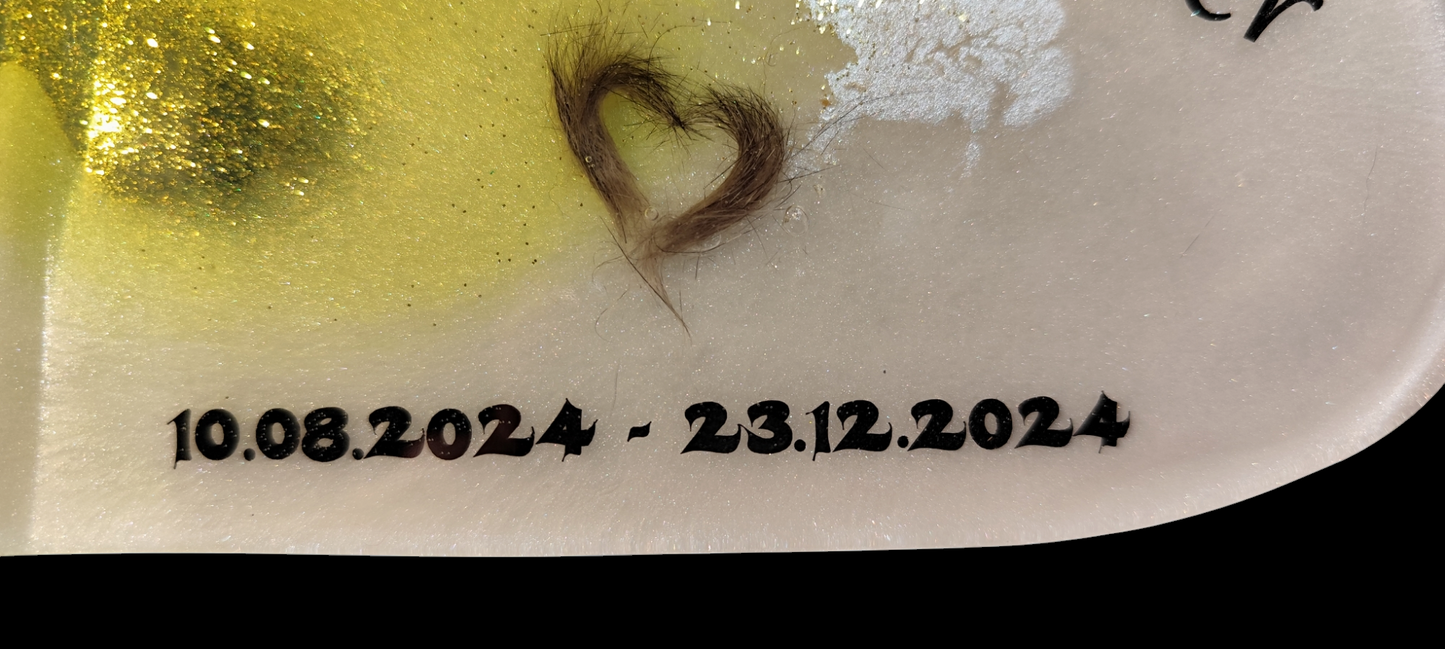 Herz zum Aufstellen mit Haaren, Zahn, Asche oder Krallen, Foto deines Tieres zur Erinnerung