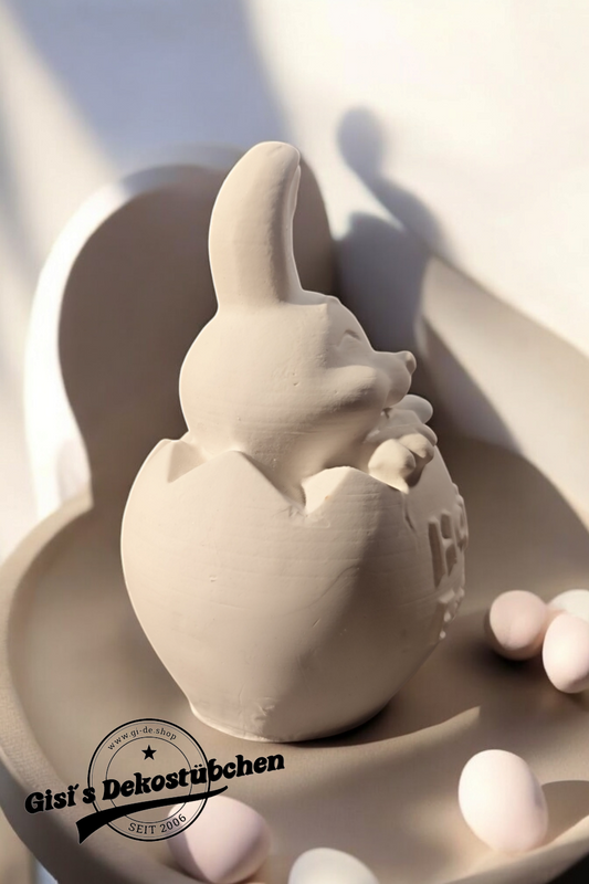 Osterdeko, Ostern, Hase aus dem Ei "Happy