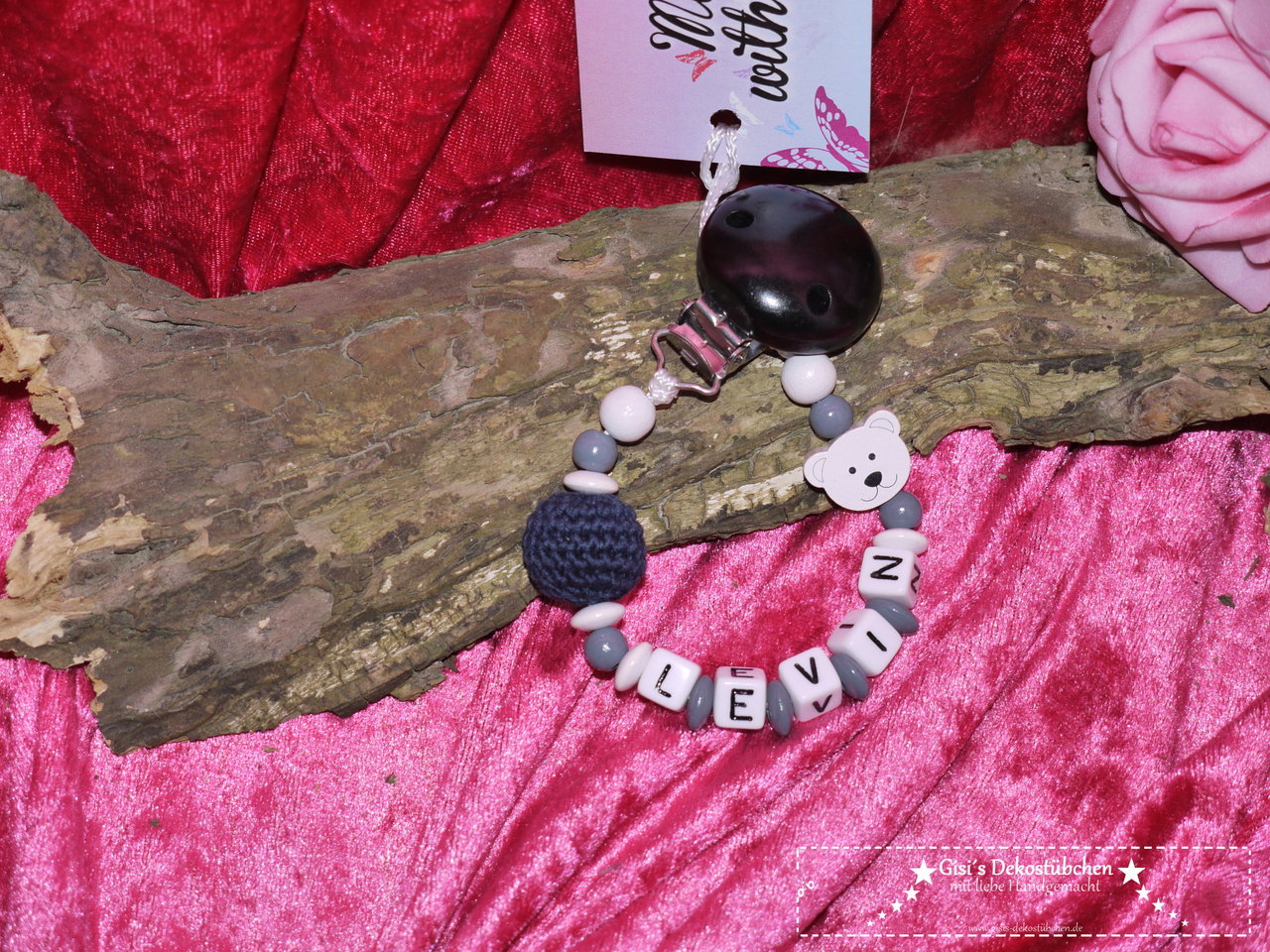 Schnullerkette Teddy + Häkelkugel