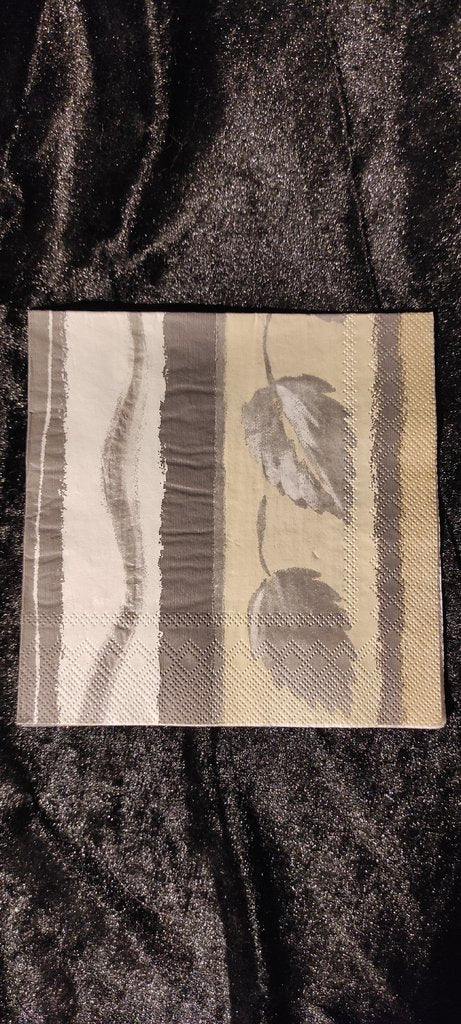 Serviette Blätter silber grau beige weiß
