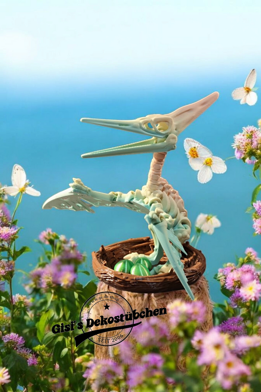 Skelett Pteranodon mit Nest und Eiern 3D