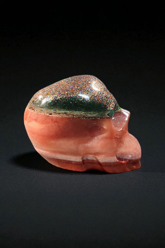 Totenkopf Deko Figur – Epoxidharz mit Pigmenten & Glitzer – 10 cm – Unikat & Wunschfarbe möglich