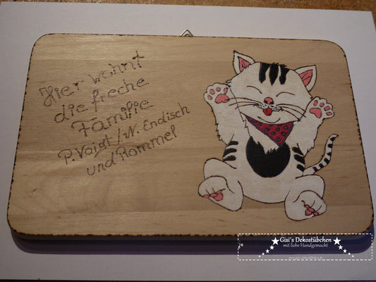 Türschild Katze Kater Holz Gravur Wunschtext