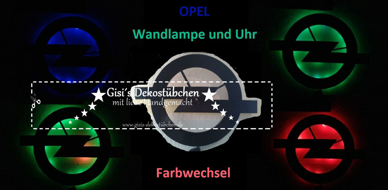 Opel Wandlampe mit Uhr (Farbwechsel)