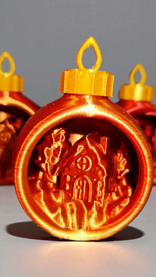 3D Christbaumkugel mit Winterdorf | Wunschfarbe | PLA