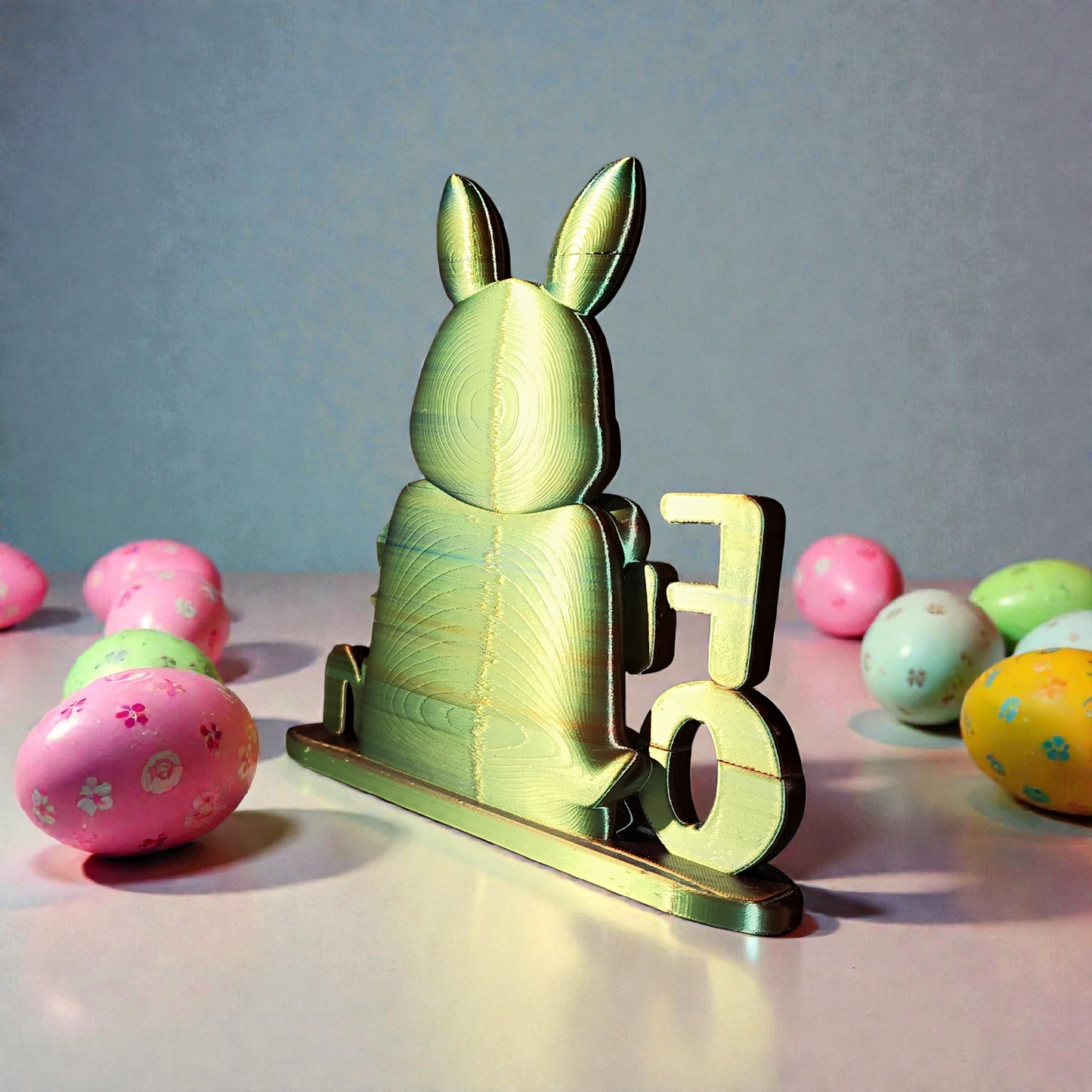 3D Druck Deko „Frohe Ostern“ mit Hase – flache Osterdekoration, freistehend, eigenes Design