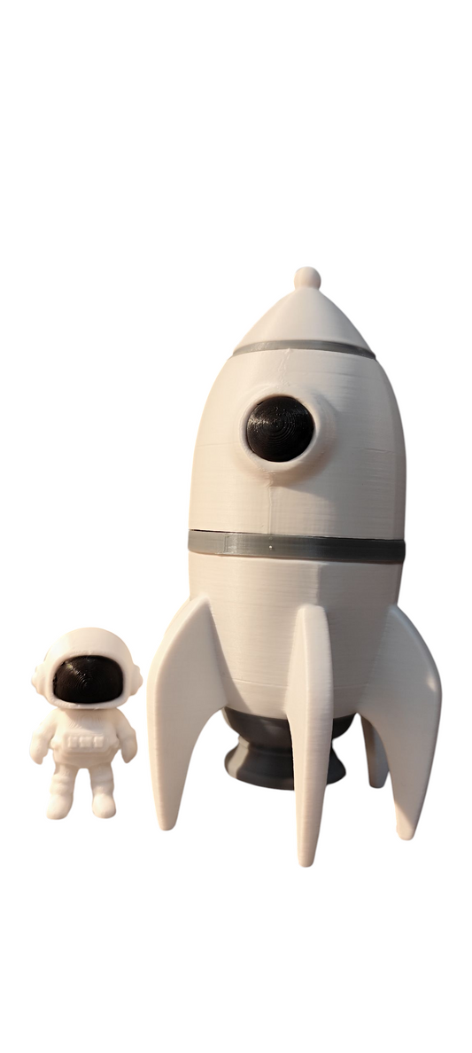3D Druck Rakete mit Astronaut – Dose aus PLA – ca. 14x8x8 cm