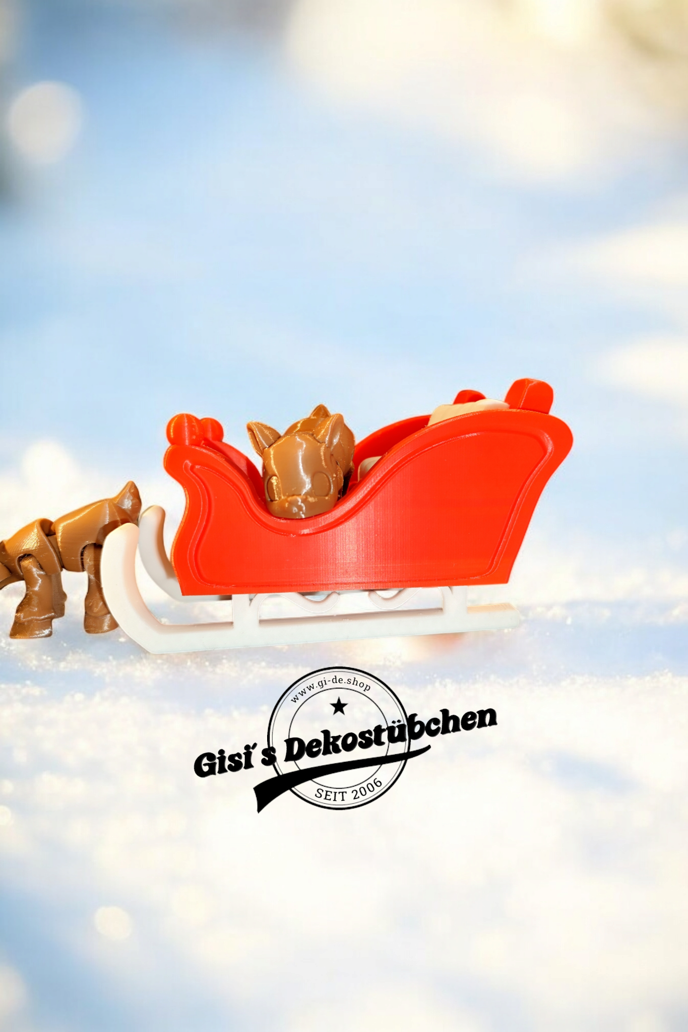 3D Rentierschlitten Tier Weihnachtsfigur