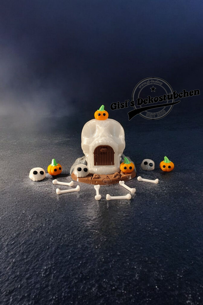 3D gedruckte Teelichthalter Totenkopfhaus