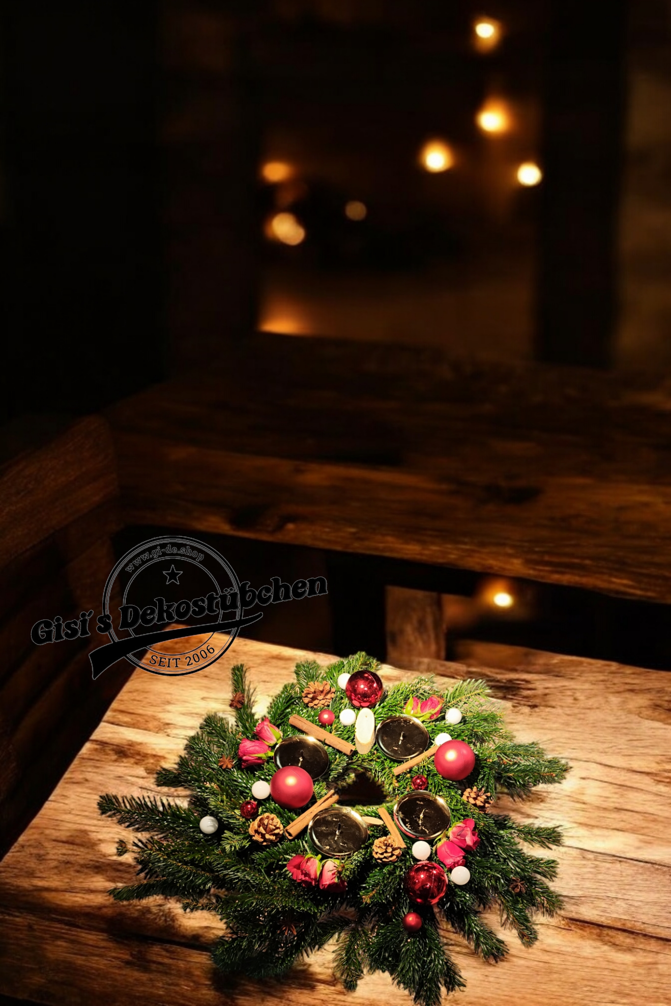 Adventskranz Rosenrot