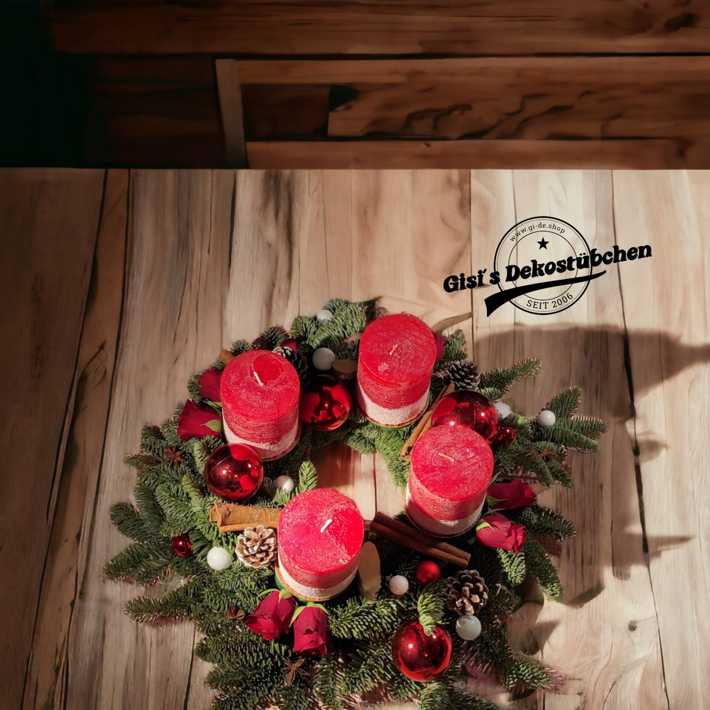 Adventskranz Rosenrot