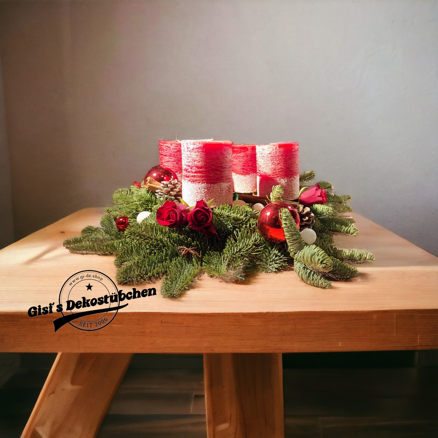 Adventskranz Rosenrot