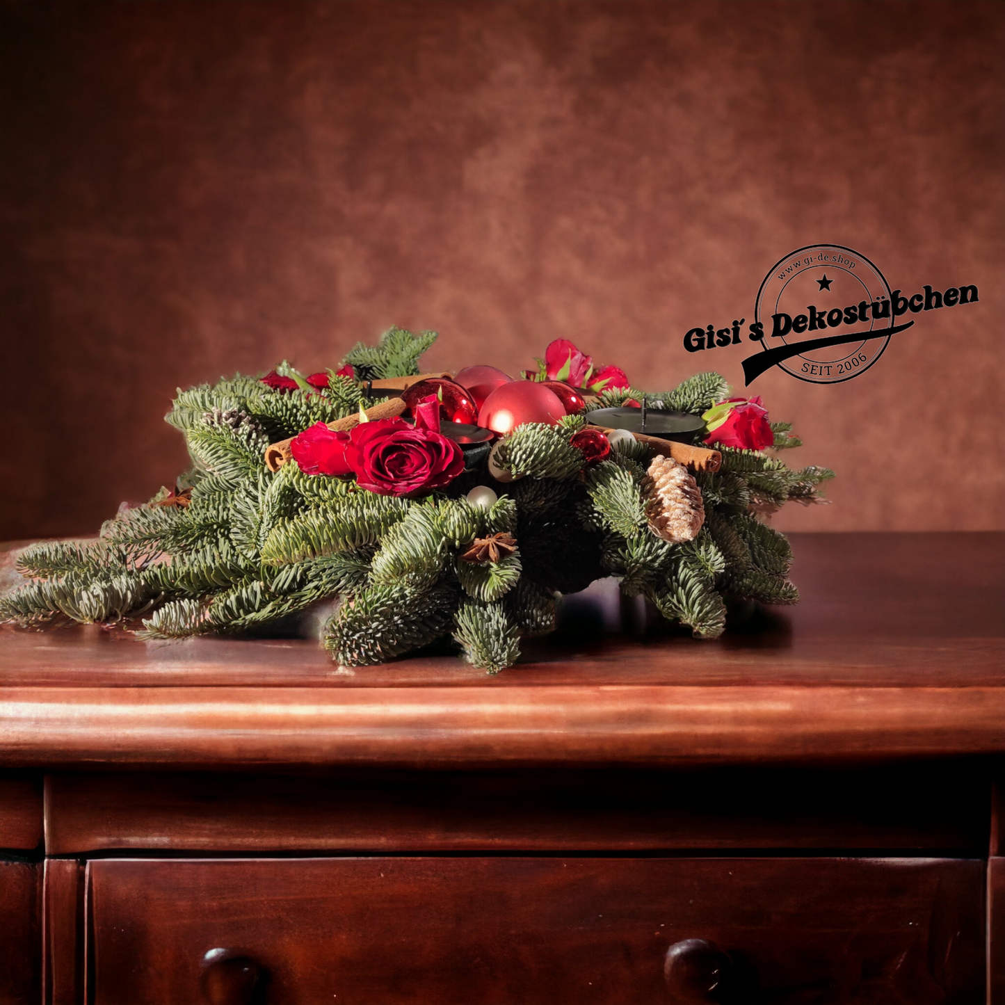 Adventskranz Rosenrot