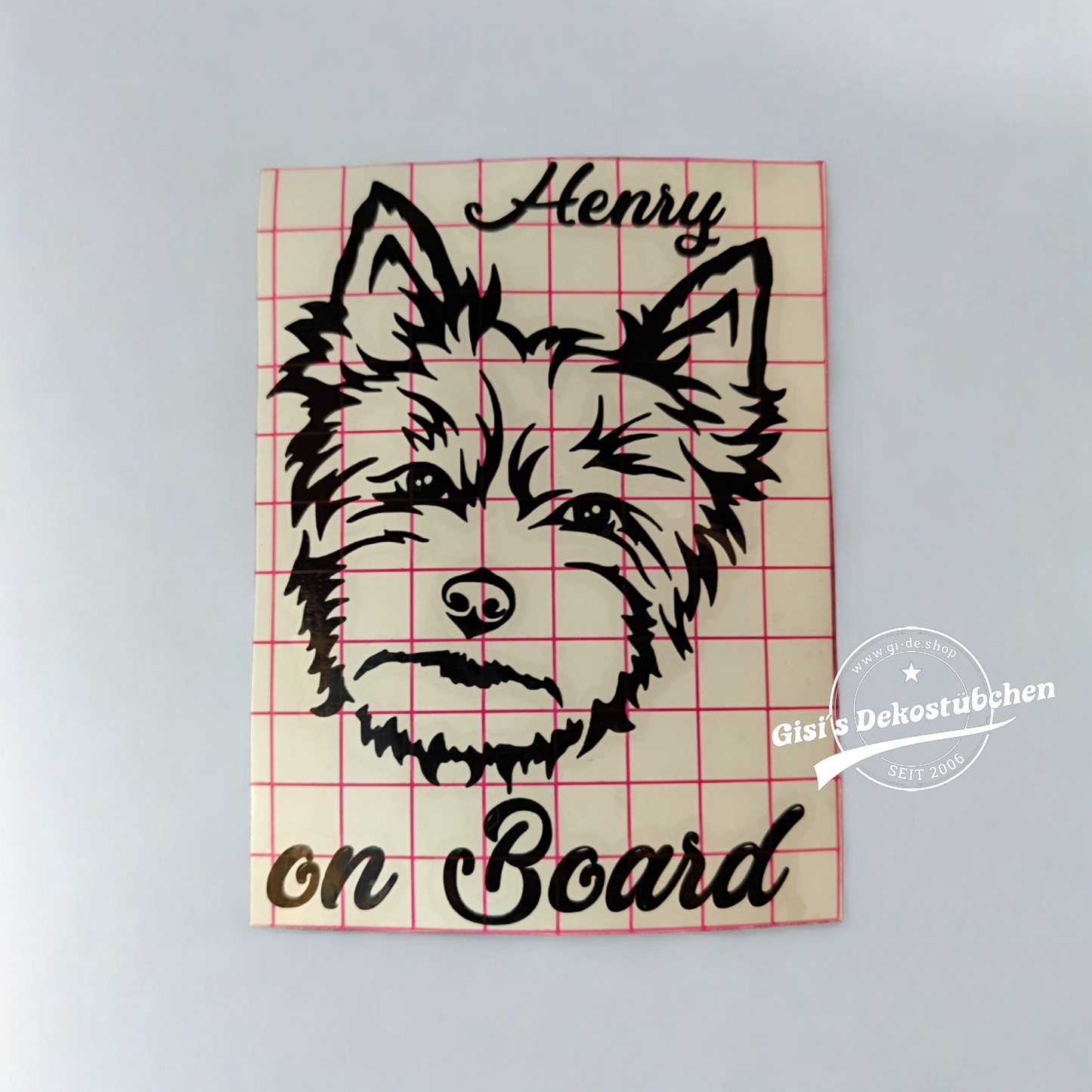 Autoaufkleber Autotattoos Hund Yorkshire Terrier mit Wunschnamen personalisiert selbstklebendes