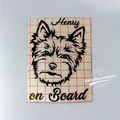 Autoaufkleber Autotattoos Hund Yorkshire Terrier mit Wunschnamen personalisiert selbstklebendes