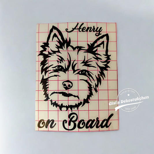 Autoaufkleber Autotattoos Hund Yorkshire Terrier mit Wunschnamen personalisiert selbstklebendes