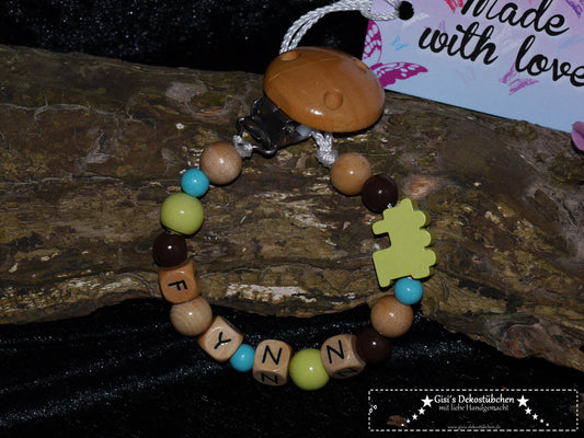 Baby SCHNULLERKETTE mit NAMEN | Lokomotive, grün