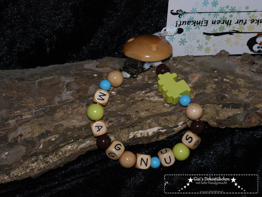 Baby SCHNULLERKETTE mit NAMEN | Lokomotive, grün