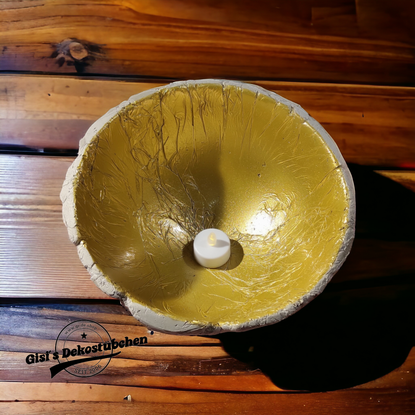 Beton DIY Lichtkugel Gold Teelichthalter