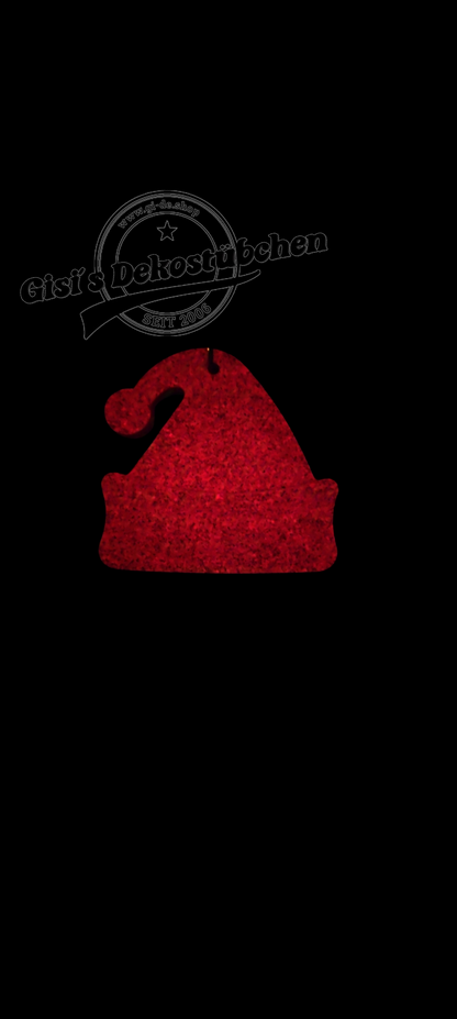 Christbaumanhänger Mütze in Wunschfarbe mit passenden Glitzer