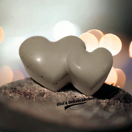 Deko Doppel Herz Beton Garten Herbst Grabschmuck Geschenk