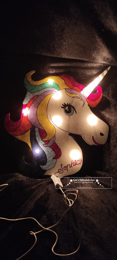 Einhorn Wandlampe Personalisiert Glitzer mit LED