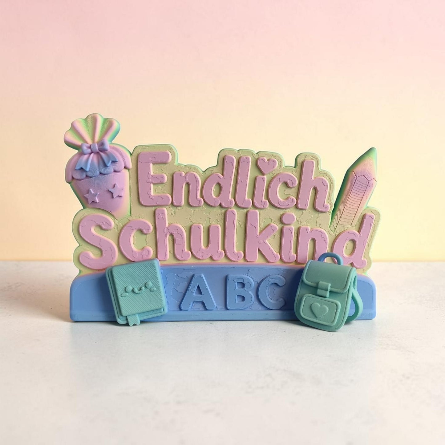 Endlich Schulkind – 3D gedrucktes Deko-Schild zum Aufstellen in Wunschfarbe