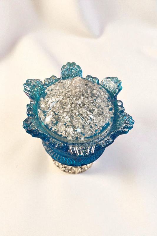 Epoxidharz Dose mit Deckel – Unikat in Blau & Silber mit Glitzer – 15 cm – Handgemachte Aufbewahrung