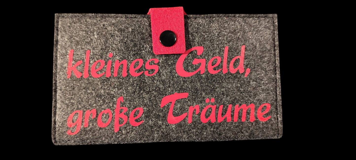 Filz Portemonnaie 16,3 x 9,5 cm – nach deinen Wünschen – 4 Innenfarben – Kartenfächer & Münzfach