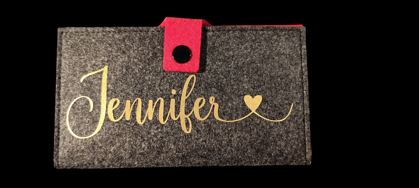 Filz Portemonnaie 16,3 x 9,5 cm – nach deinen Wünschen – 4 Innenfarben – Kartenfächer & Münzfach