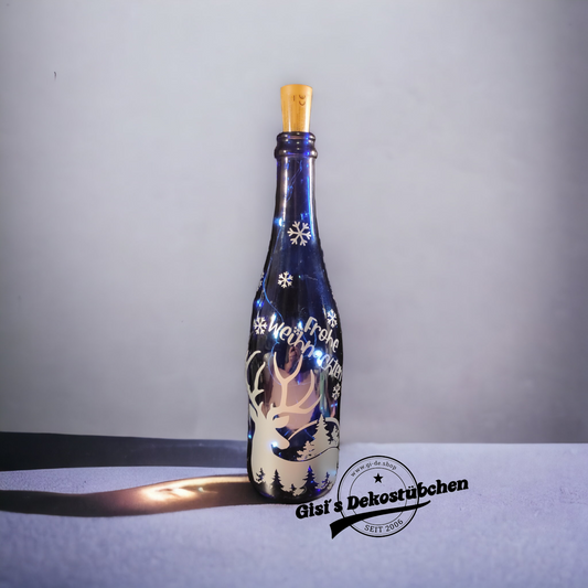 Frohe Weihnachten beleuchtete Flasche