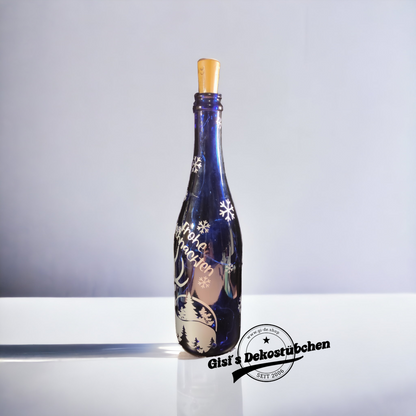 Frohe Weihnachten beleuchtete Flasche