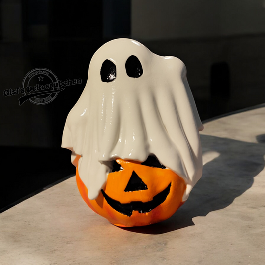 Geist auf Kürbis aus Keramik Halloween Herbst Gruselige Dekoration Handbemalt