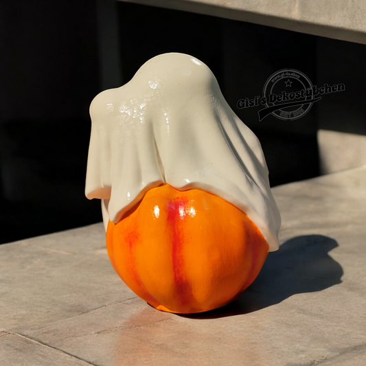 Geist auf Kürbis aus Keramik Halloween Herbst Gruselige Dekoration Handbemalt