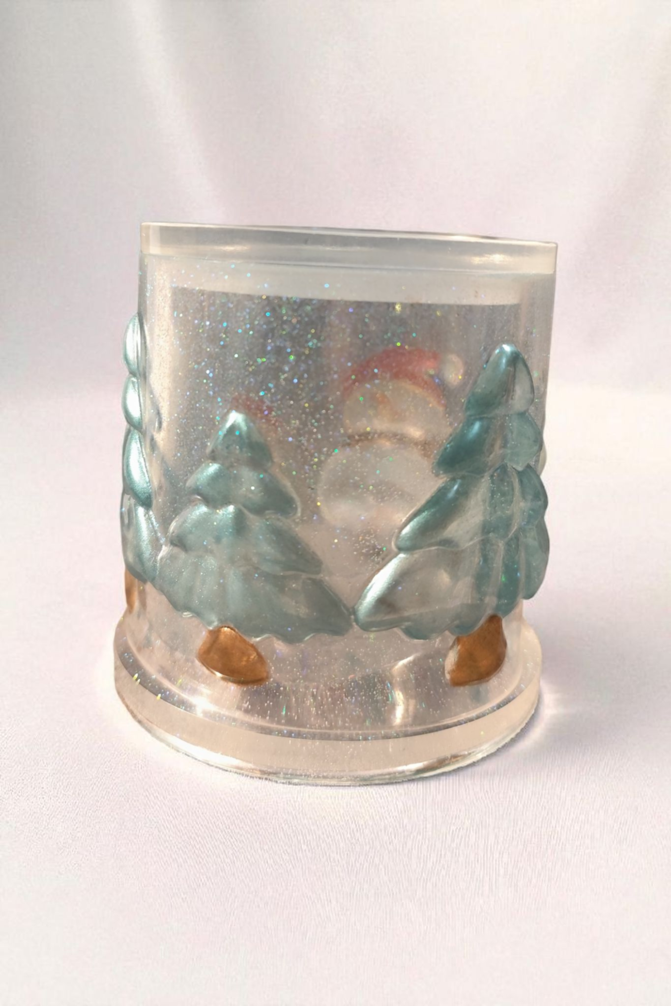 Glitzernde Epoxid-Harz-Dose mit Schneemann & Tanne – personalisierbar in Wunschfarben