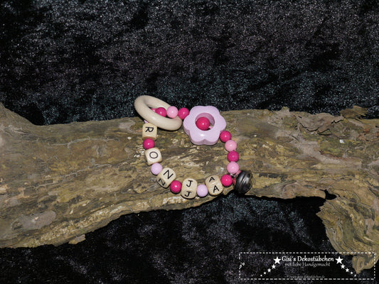 Greifling mit Wunschnamen & Blümchen