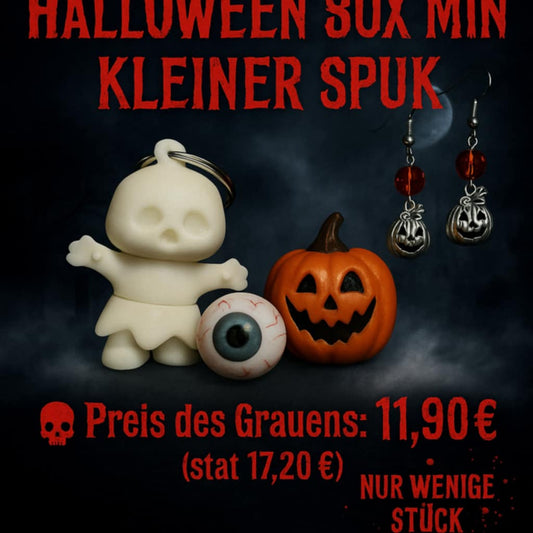 Halloween Box Mini „Kleiner Spuk“ – Geschenkset mit Kürbis, Geist, Ohrringen & Schlüsselanhängern --
